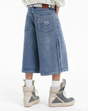 Grid Textured Wide Denim Jorts | Inflation Streetwear INFLATION