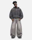 Gothic Rhinestone Washed Zip Up Hoodie | Inflation Streetwear