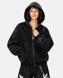 Dirty Washed Studded Boxy Zip Up Hoodie | Inflation Streetwear