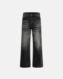 black faded whisker wash bootcut jeans front view