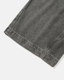 washed grey denim hem detail close up