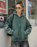 INFLATION Washed Distressed Fleece Zip Up Hoodies INFLATION