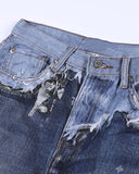 layered spliced waist denim detail