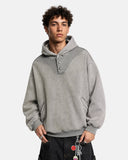 Washed Quarter-Button Boxy Hoodie | Inflation Streetwear