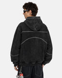 Contrast Stitch Boxy Zip Up Hoodie | Inflation Streetwear
