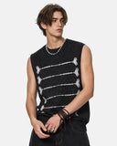 model front view wearing embroidered knit tank top