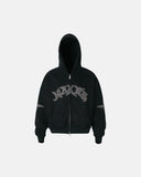 suede applique boxy zip up hoodie