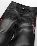 Flame Graphic Rhinestone Barrel Jeans | Inflation Streetewear INFLATION