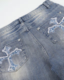 Bamboo Weave Embroidered Bootcut Jeans | Inflation Streetwear