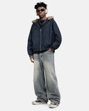 Faux Fur Hooded Padded Denim Jacket | Infltion Streetwear
