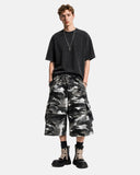 Grey Camo Utility Longline Shorts | Inflation Streetwear