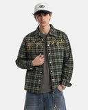 Script Embroidered Plaid Long-Sleeve Shirt | Inflation Streetwear