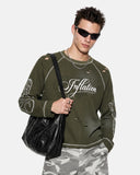 Distressed Ripped Script Graphic Waffle T-Shirt | Inflation Streetwear