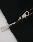close-up of zipper and ribbed cuff on zip hoodie