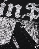 upper typography artwork close up on gothic graphic tee