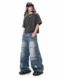 Cinch Back Deconstructed Distressed Barrel Jeans | Inflation Streetwear INFLATION
