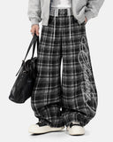 Rhinestone Script Plaid Barrel Pants | Inflation Streetwear