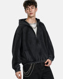 Snow Washed Raw Edge Boxy Zip Up Hoodie | Inflation Streetwear