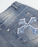 Bamboo Weave Embroidered Bootcut Jeans | Inflation Streetwear