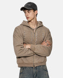 Washed Braided Cord Boxy Zip Up Hoodie | Inflation Streetwear