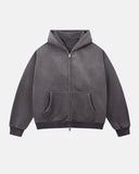 Monkey Washed Fleece Boxy Zip Up Hoodie | Inflation Streetwear