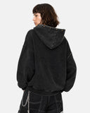 Dirty Washed Studded Boxy Zip Up Hoodie | Inflation Streetwear