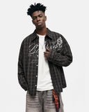 Script Graphic Plaid Long-Sleeve Shirt | Inflation Streetwear