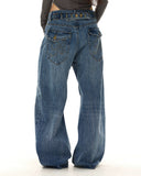 Cinch Back Washed Bamboo Weave Baggy Jeans | Inflation Streetwear INFLATION