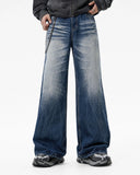 blue faded wash bootcut jeans on-body view