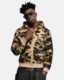 Camo Rhinestone Mega Zip Cropped Hoodie | Inflation Streetwear