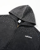 Distressed Washed Rhinestone Zip Up Hoodies | Inflation Streetwear INFLATION