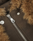 front zipper and contrast placket detail on faux fur jacket
