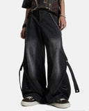 adjustable strap washed straight-leg jeans front view