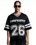 breathable V-neck mesh jersey with retro sports design