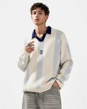 Retro Striped Polo Knit Sweater | Inflation Streetwear