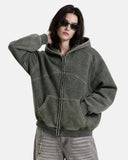 Contrast Stitch Boxy Zip Up Hoodie | Inflation Streetwear