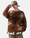 Distressed Cross Graphic Knit Sweater | Inflation Streetwear