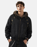 Faux Fur Grommet Hooded Bomber Jacket | Inflation Streetwear