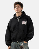 Gothic Letter Washed Zip Up Hoodie | Inflation Streetwear