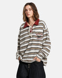 Retro Striped Lace-Up Polo Shirt | Inflation Streetwear