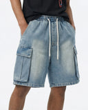 Washed Denim Cargo Shorts with Drawstring | Inflation Streetwear INFLATION
