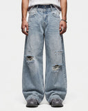 layered waistband light wash denim jeans