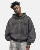 Gothic Rhinestone Washed Zip Up Hoodie | Inflation Streetwear