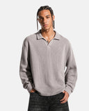 Washed Johnny Collar Boxy  Waffle Polo Shirt | Inflation Streetwear