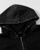 Dirty Washed Studded Boxy Zip Up Hoodie | Inflation Streetwear