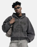 Gothic Rhinestone Washed Zip Up Hoodie | Inflation Streetwear