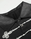 PU Leather collar and metal button placket detail