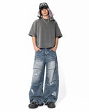 Cinch Back Deconstructed Distressed Barrel Jeans | Inflation Streetwear INFLATION