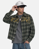 Script Embroidered Plaid Long-Sleeve Shirt | Inflation Streetwear