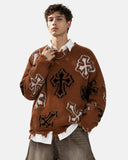 Distressed Cross Graphic Knit Sweater | Inflation Streetwear